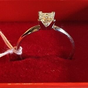 Dimond Ring 14K white solid Gold princess cut Dimond